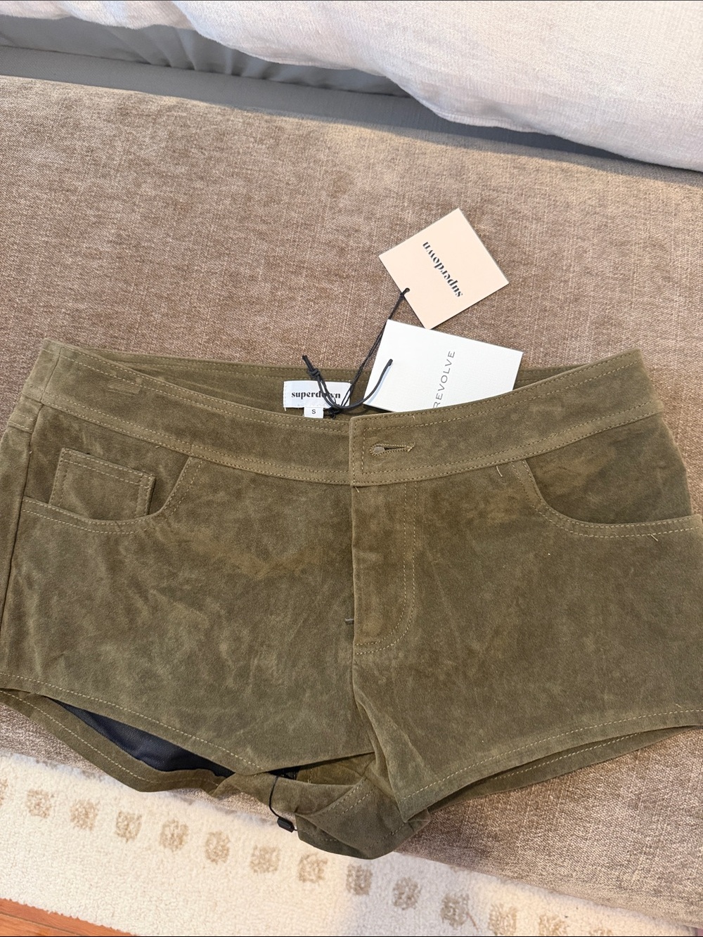 About Us Super down  Layla Faux Suede Shorts in Army Green - Picture 2 of 5